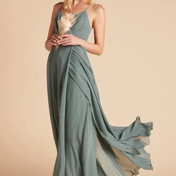 NWT Birdy Grey Kaia Sea Glass Bridesmaids Dress Green Long Chiffon XXL - Picture 2 of 15